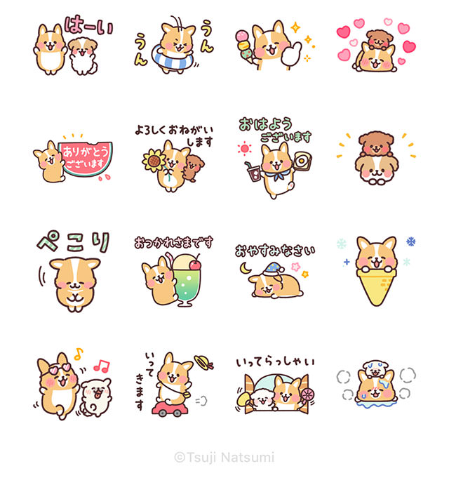 【無料】夏のまるまるコーギー♡アレンジできる！【LINEスタンプ】